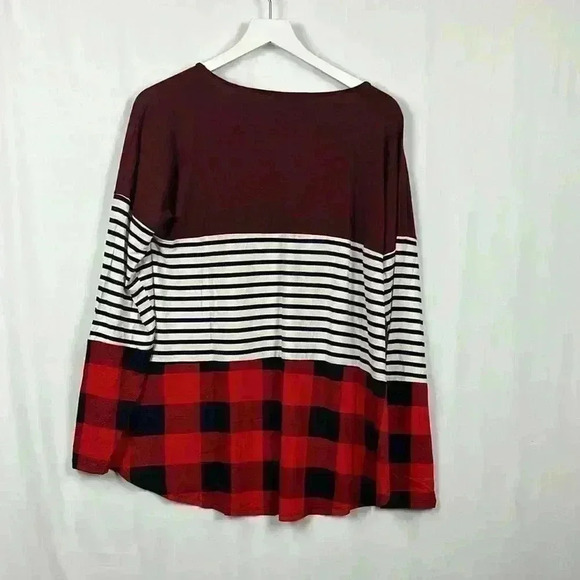 Zenana Women’s Color Block Top XL Red/Black Round Neck Pullover Curved Hem - Picture 6 of 10